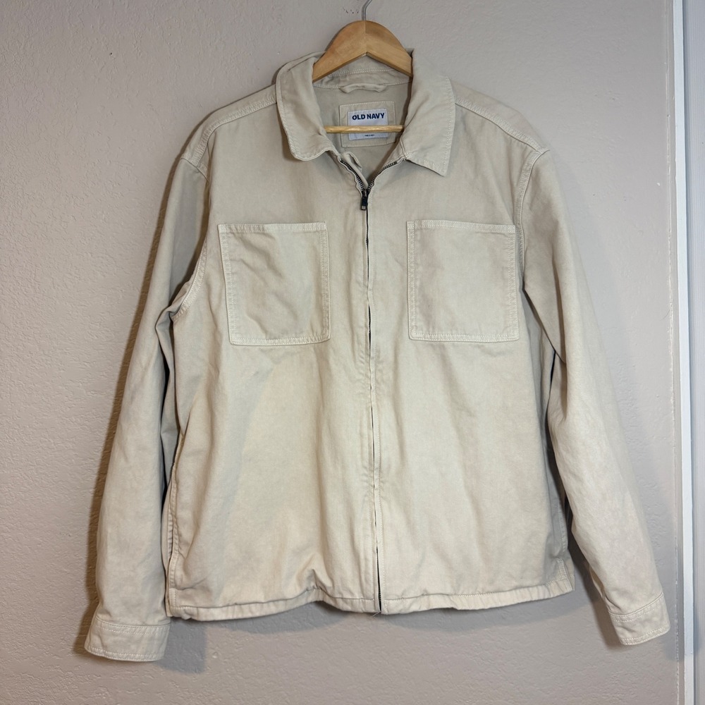 Old Navy Workwear Zip Shacket Wish Bone Beige - Picture 10 of 14